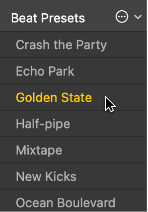 図。Drummerエディタでプリセットを選択する。