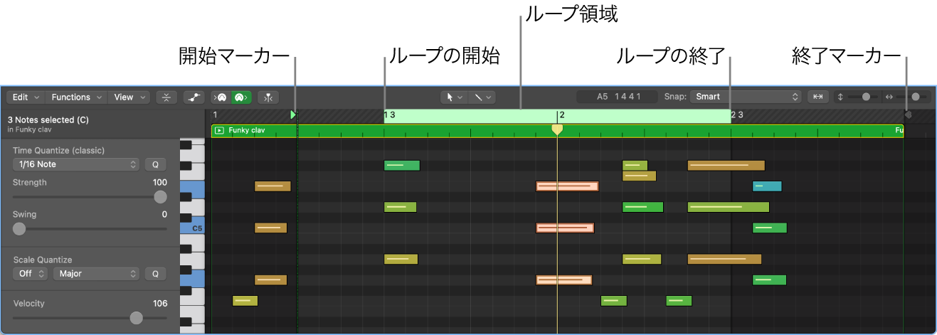 図。セルエディタで開いているMIDIセル。