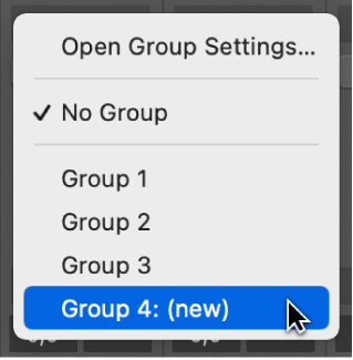 図。グループスロット。チャンネルストリップのグループ構成が表示されている。