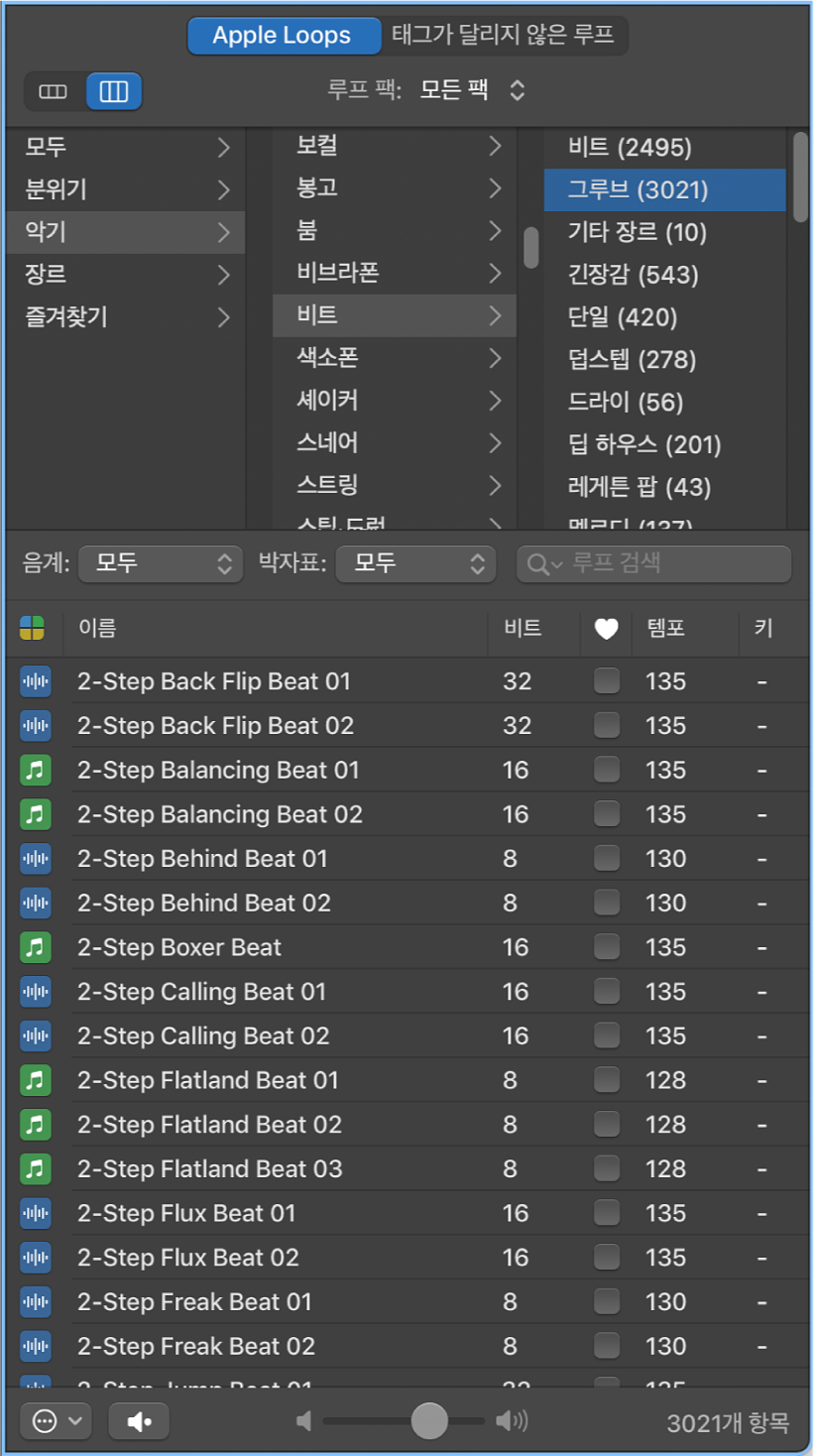 그림. 열 보기 형식의 루프 브라우저.