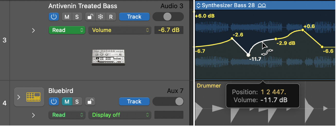 图。使用自动化曲线工具拖移自动化曲线。