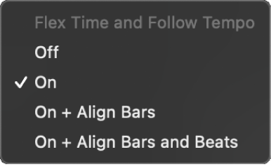 图。轨道检查器中的“Flex 与跟随”弹出式菜单，显示可用的选项。