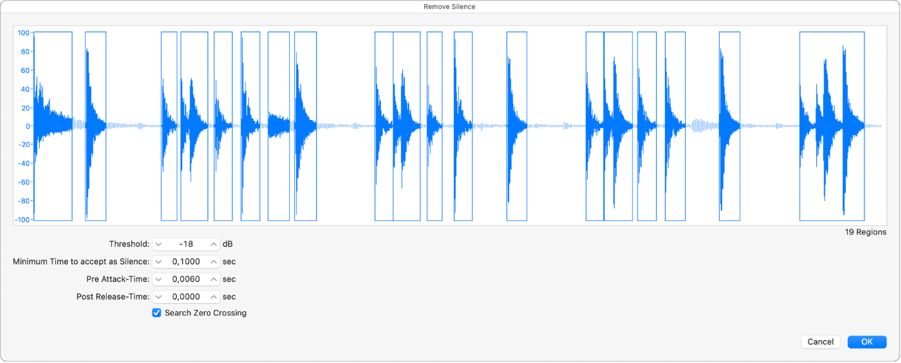 图。“移除无声片段”窗口。