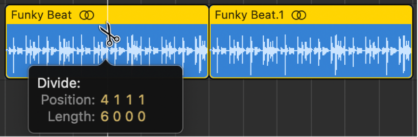 图。使用剪刀工具拆分片段，帮助标记显示拆分位置。
