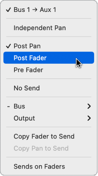 图。为“发送”旋钮选取信号流选项。