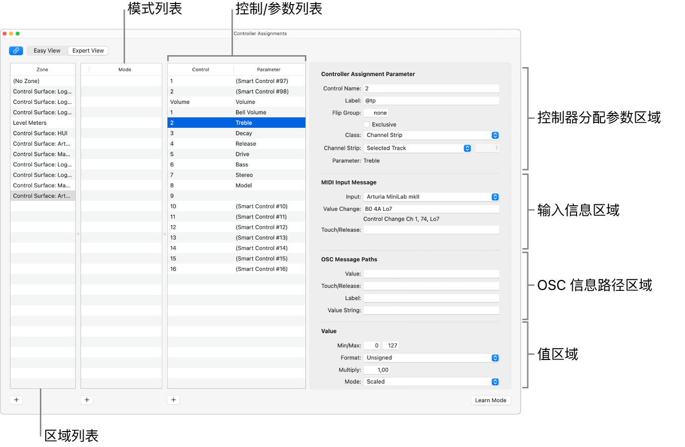 图。专家视图模式中的控制器分配窗口。