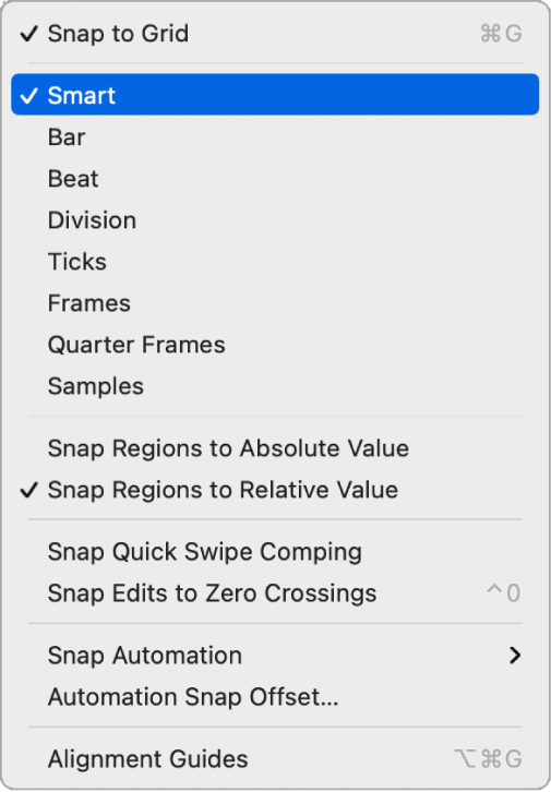 图。轨道区域的“吸附”弹出式菜单。