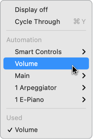 图。“自动化/MIDI 参数”弹出式菜单。
