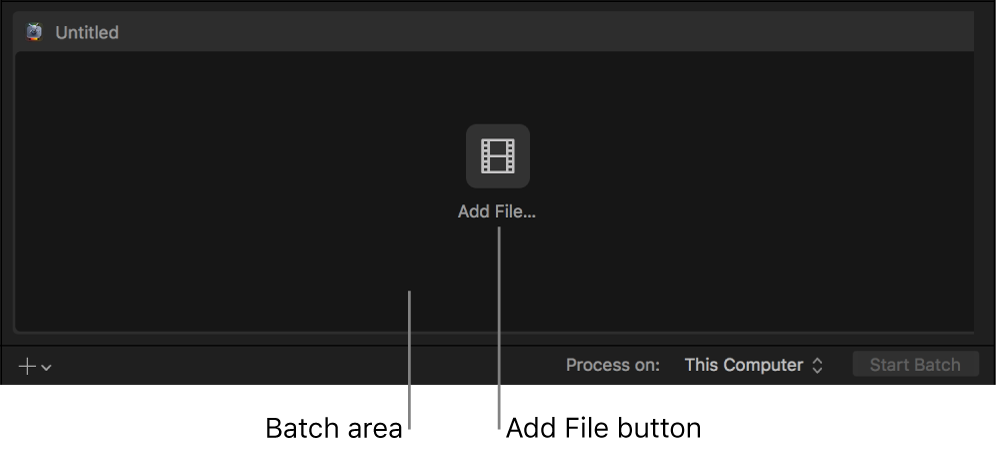 「ファイルを追加」ボタンが表示されているバッチ領域