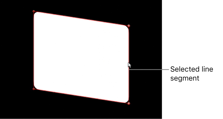 Visualiseur affichant un segment de ligne d’un côté d’une forme de masque en cours d’ajustement