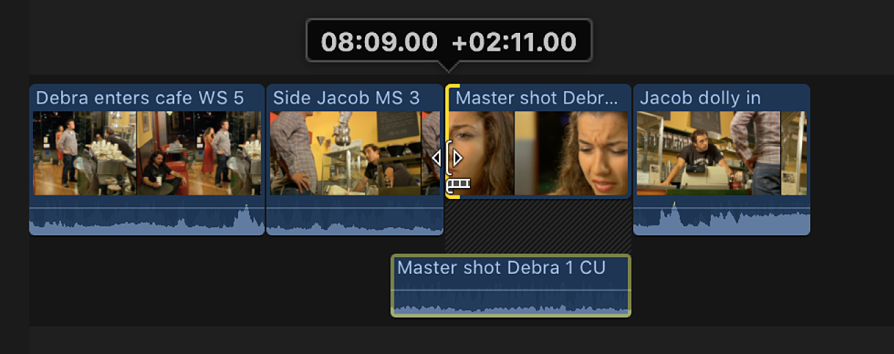 视频开始点被移到右边，导致了片段的音频部分与上一个片段的音频重叠