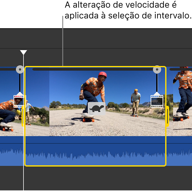 Clip com uma alteração de velocidade aplicada a uma seleção de intervalo