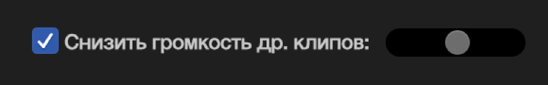 Установленный флажок «Понизить громкость других клипов»