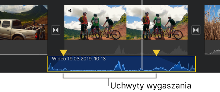 Uchwyty wyciszenia klipu audio na linii czasowej.