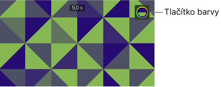 Prohlížeč se zelenomodrým vzorovaným pozadím a tlačítkem Barva vpravo nahoře