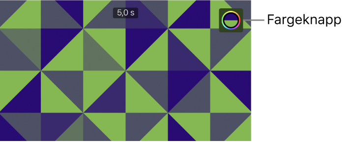 Visningsvinduet viser en grønn og blå mønstret bakgrunn og Farge-knappen øverst til høyre.