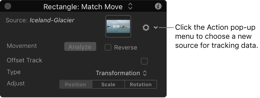 HUD showing Match Move behavior parameters with Action pop-up menu active