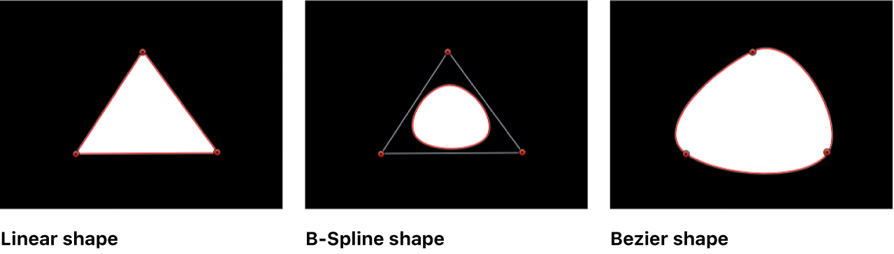 显示线性形状、B 样式曲线形状和贝塞尔曲线形状的画布