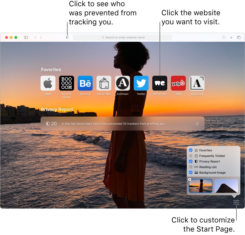 customize safari start page macbook