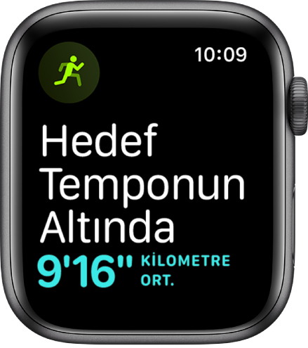 Hedeflediğiniz hızın gerisinde koştuğunuzu söyleyen Antrenman ekranı.