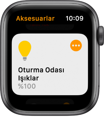 Bir aydınlatma aksesuarını gösteren Ev uygulaması. Ayarlarını yapmak istediğiniz aksesuarın sağ üst köşesindeki simgeye dokunun.