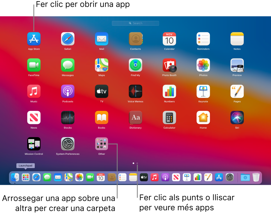 El Launchpad mostra les apps que pots obrir.