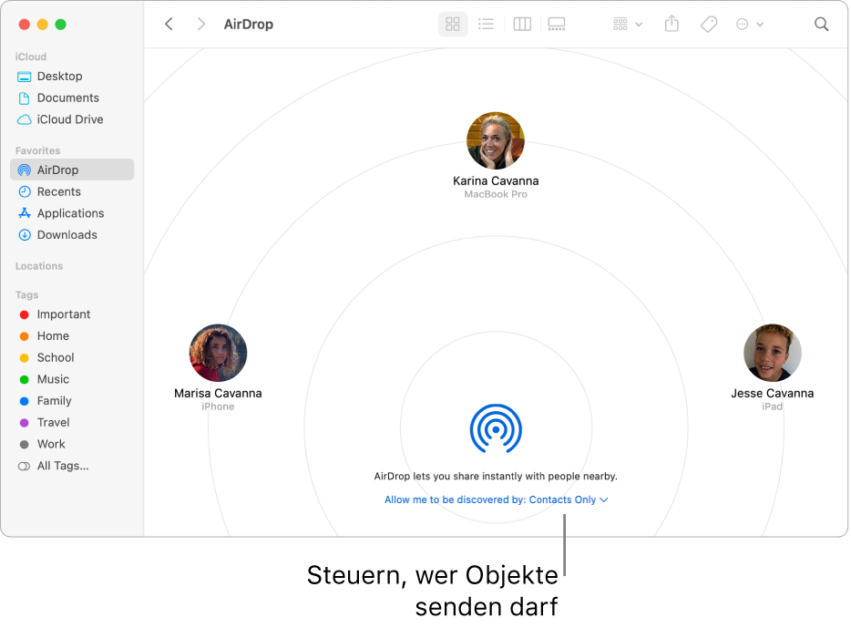 Das Fenster „AirDrop“