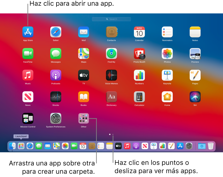 Launchpad mostrando apps que puedes abrir.