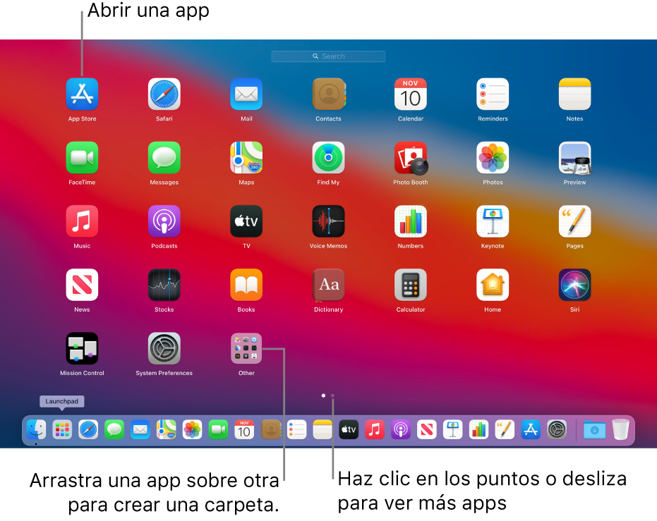 Launchpad mostrando las apps que puedes abrir.