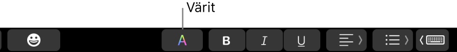 Touch Bar, jossa on Värit-painike muiden appikohtaisten painikkeiden joukossa.