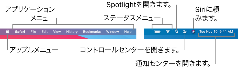 Macのメニューバーの内容 Apple サポート