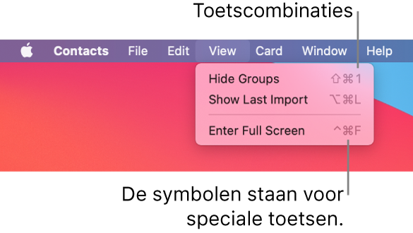 Safari-app met toetscombinaties uitgelicht in het Archief-menu