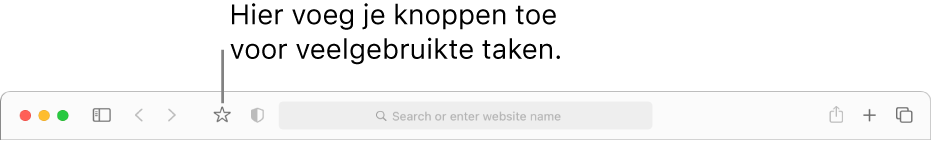Een knoppenbalk met een van de knoppen die je zelf kunt toevoegen voor je favoriete handelingen.