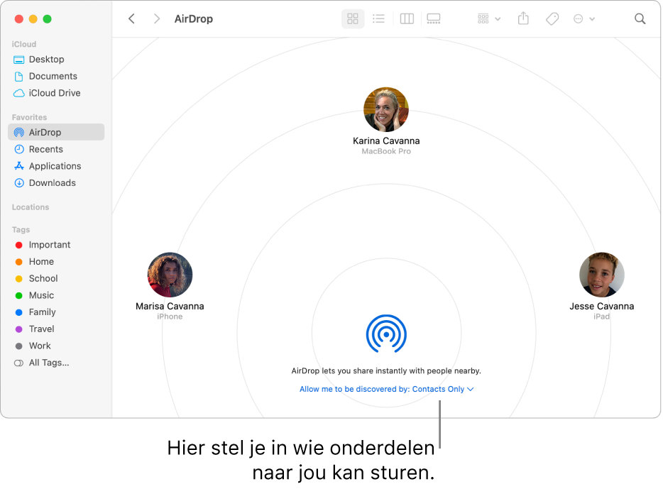 Het AirDrop-venster.