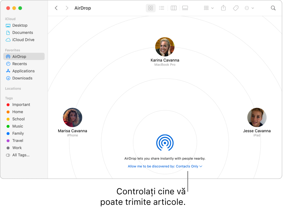 Fereastra AirDrop.