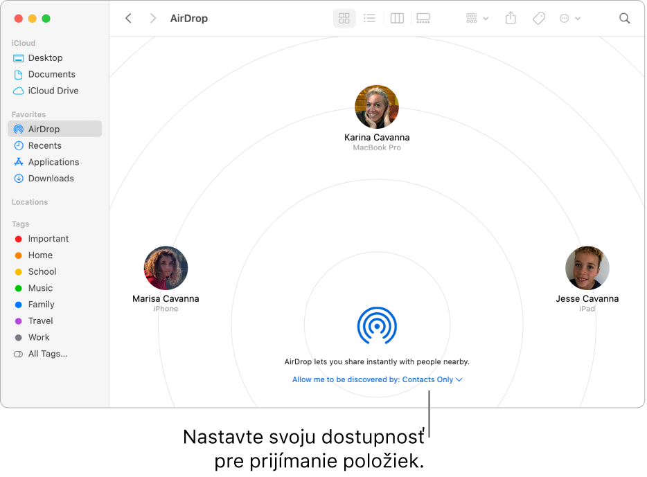 Okno funkcie AirDrop.