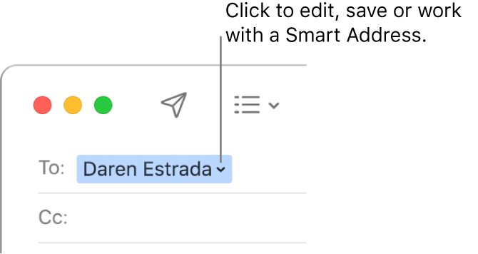 A Smart Address with the arrow you can click to edit, save or work with a Smart Address.