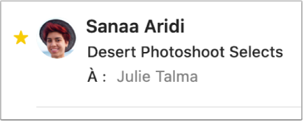 Zone d’en-tête de message avec une étoile VIP à gauche du nom de l’expéditeur.