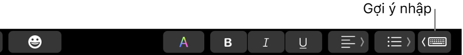 Touch Bar, với nút để hiển thị các gợi ý nhập ở đầu bên phải.