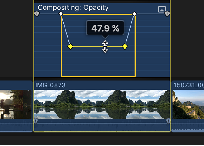El control horizontal de un efecto en el editor de animación de vídeo mientras se arrastra para ajustar el efecto