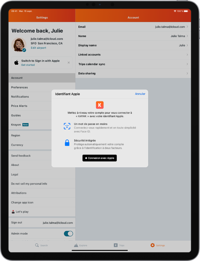 Une app qui affiche un bouton « Connexion avec Apple ».