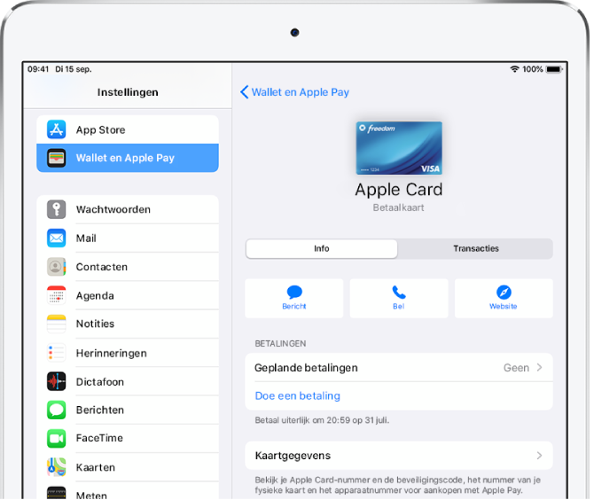 Scherm met details van de Apple Card.