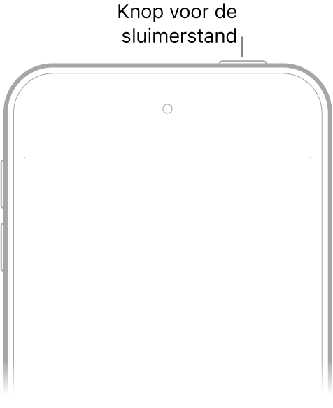 De voorkant van de iPod touch met de sluimerknop op de rand rechtsbovenin.