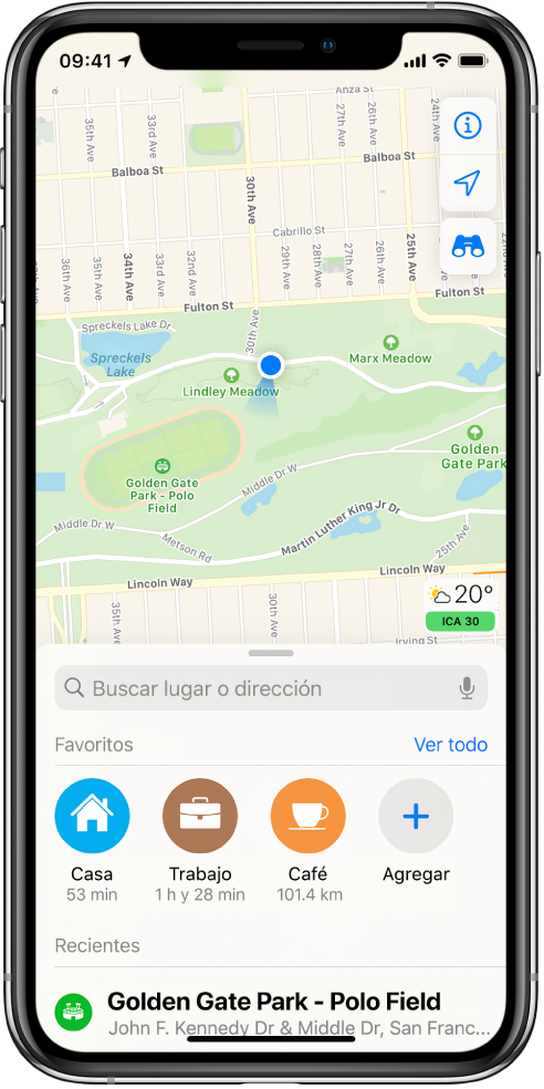 Un mapa mostrando la ubicación actual en un parque.
