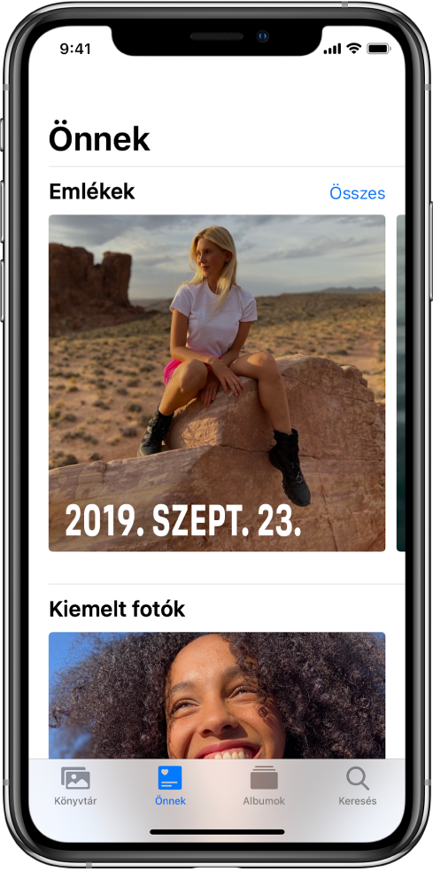 Az Önnek lap egy emlékkel. A képernyő jobb felső részén az Összes megtekintése gomb látható, amelynek segítségével megtekintheti az összes emlékét.