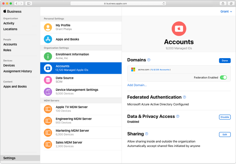 The Apple Business Manager federated authentication connection.