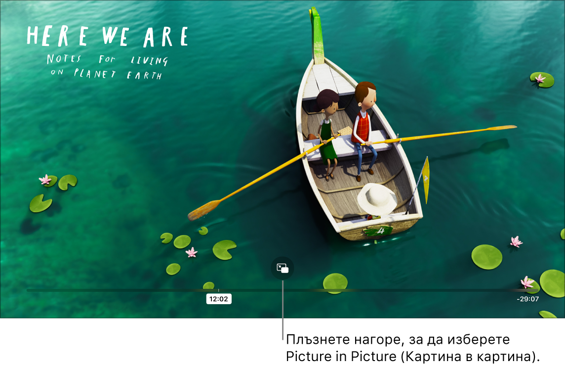 Бутон Picture in Picture (Картина в картината), изобразен върху линия на времето на възпроизвеждане