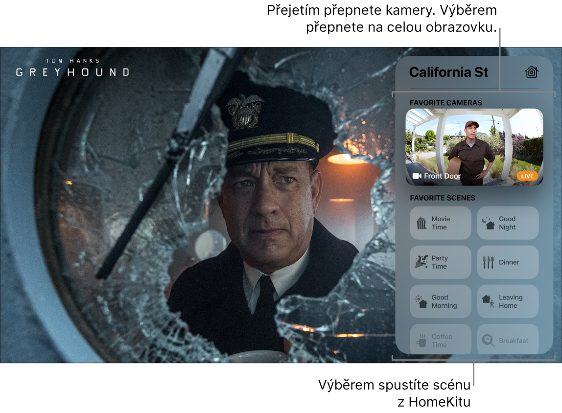 Zobrazení HomeKitu v Ovládacím centru na obrazovce Apple TV