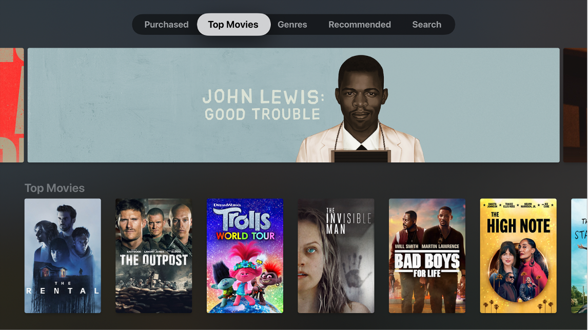 Výchozí obrazovka obchodu iTunes Movies