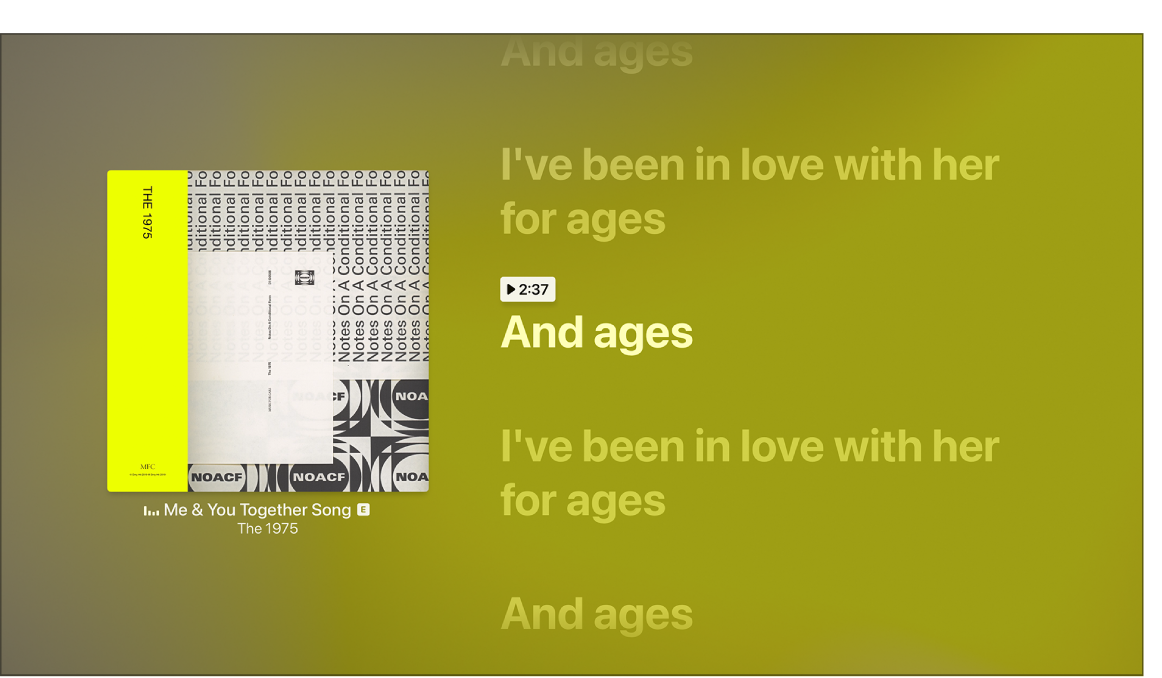 La pantalla “En reproducción” mostrando la letra de una canción